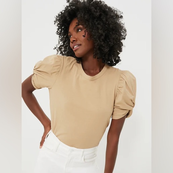 Pomander Place Tops - Pomander Place Tan Vesty Puff Sleeve Crewneck Size Large Camel